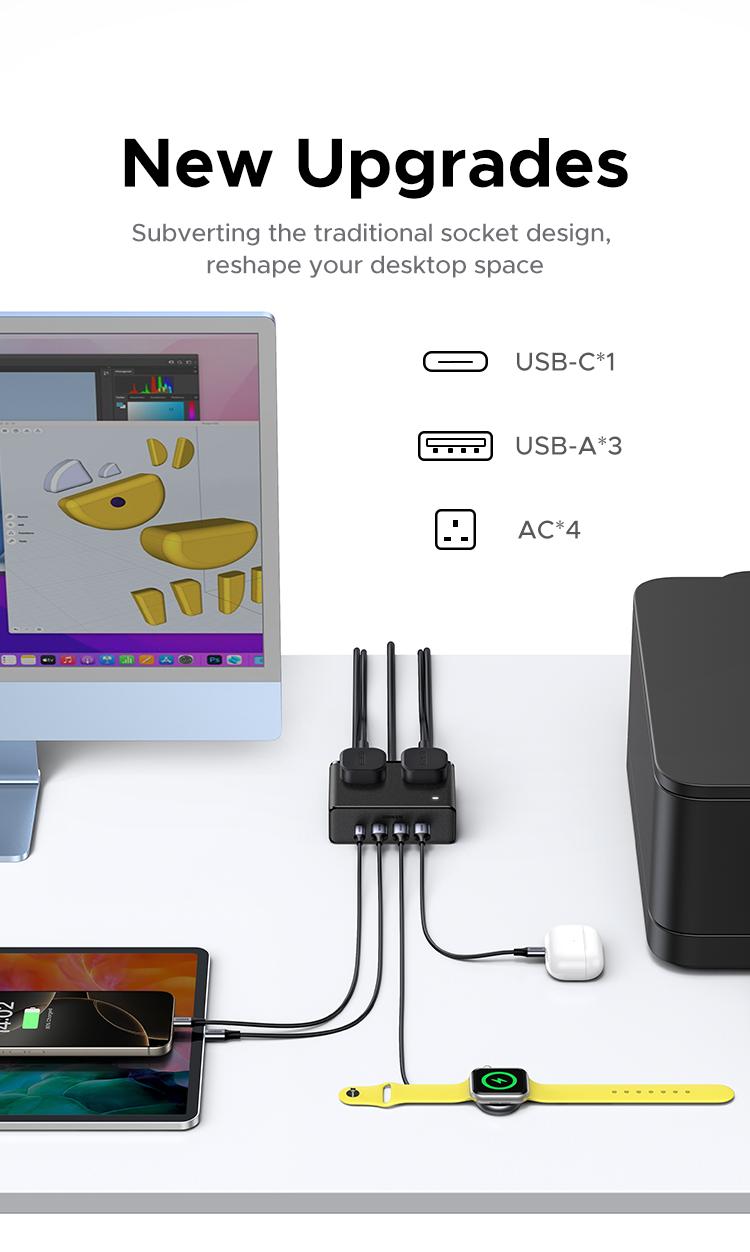 UGREEN GaN 20W 8-in-1 Smart Socket, with Type-C, USB-A Charging Port, 2500W Max Total Power, Solve All your Charging Needs of Life- TikTokShopBlackFriday ,TikTokShopHolidayHaul