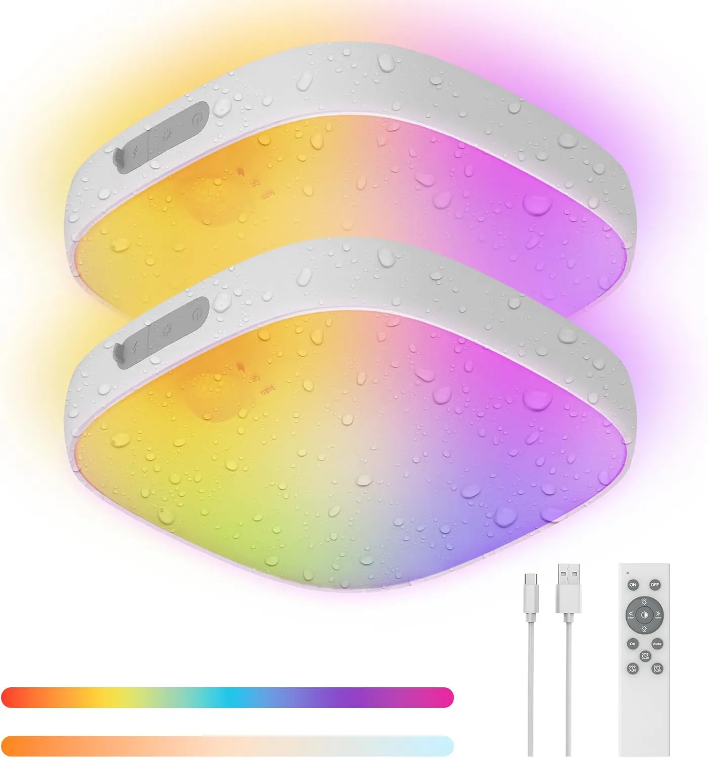 2-Pack Rechargeable RGB LED Ceiling Spot Lights, IP65 Water Resistant Motion Sensor Hands-Free Lights with 10000mAh Batteries & Remote Control for Bathroom, Closet