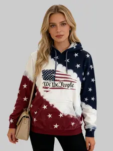 Women's American Flag Print Pullover Hoodie, Soft Fleece Casual Long Sleeve Sweatshirt with Drawstring Hood and Kangaroo Pocket for Comfortable Winter Wear and Everyday Relaxed Fit