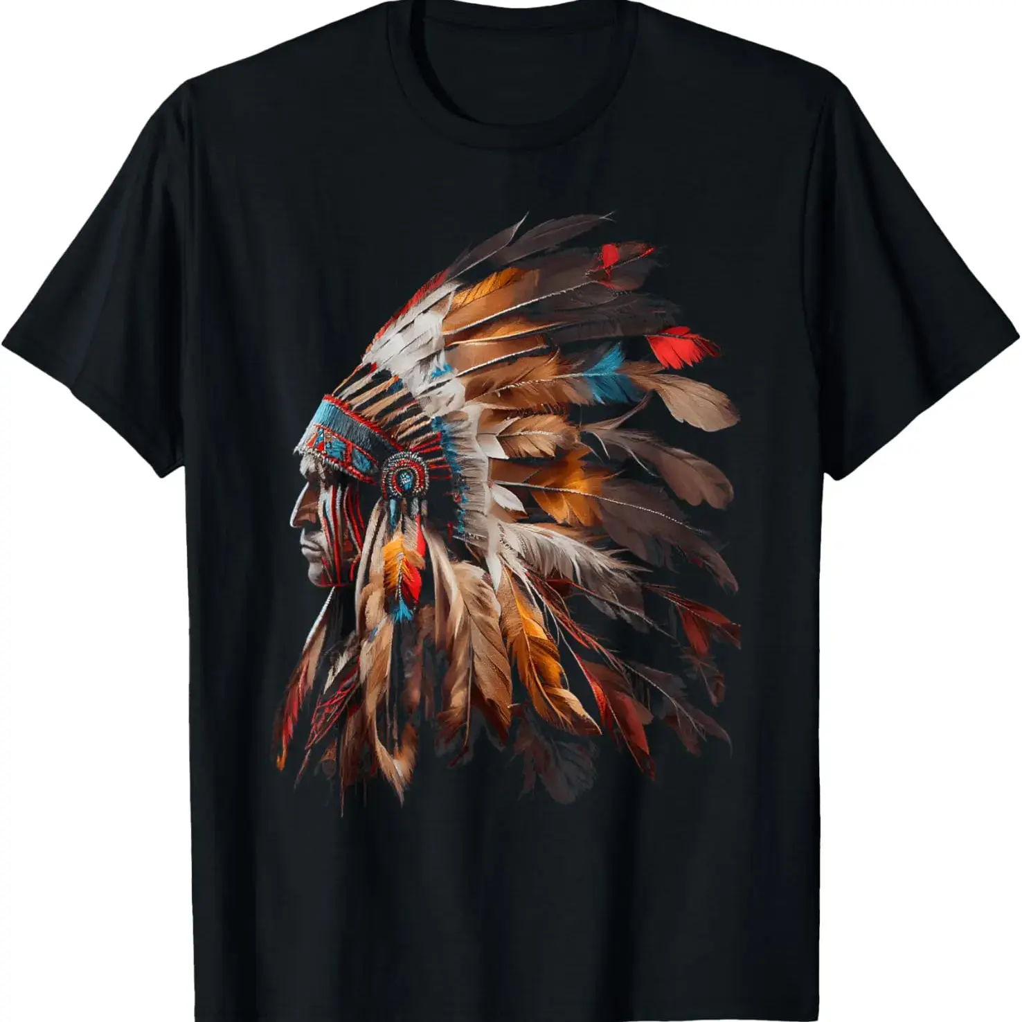Native American Indian Headdress Graphic Tees Men Women T-Shirt Plus Size Oversized Crewneck