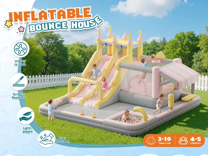 AMERLIFE Inflatable Water Slide Bounce House - Sports Toy for Toddlers with Jumping Area, Climbing Wall, Splash Pool, Water Gun, Included Air Blower (Ages 3-12, Backyard/Indoor Use, Automatic Button Inflate Deflate), Toys For Toddlers#TikTokShopFallDealsF