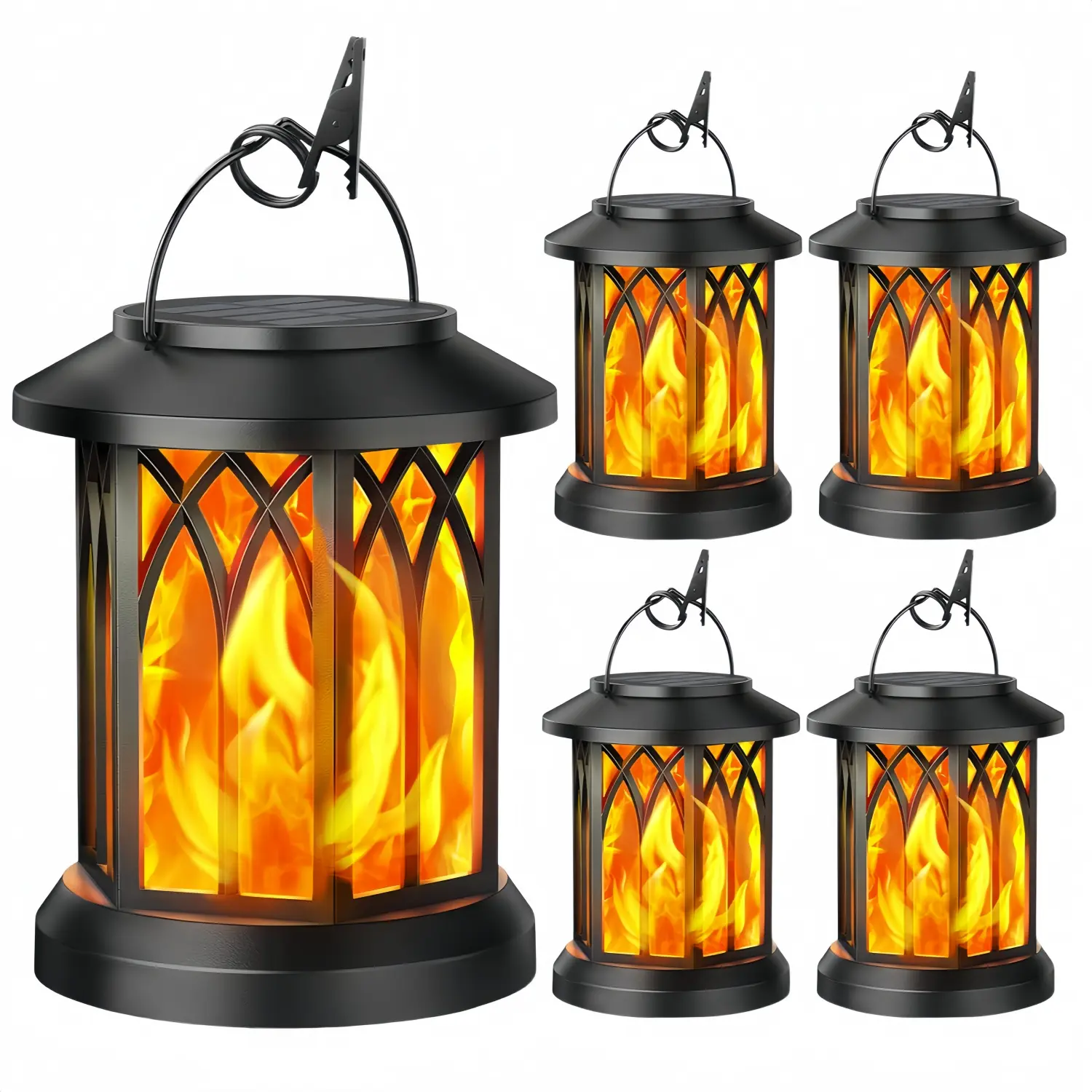 2pcs,Solar powered outdoor light, flashing flame lighting effect, hanging solar powered outdoor pendant light IP65 waterproof, hanging lantern decoration, courtyard garden decoration light,Halloween Christmas Decoration Lights