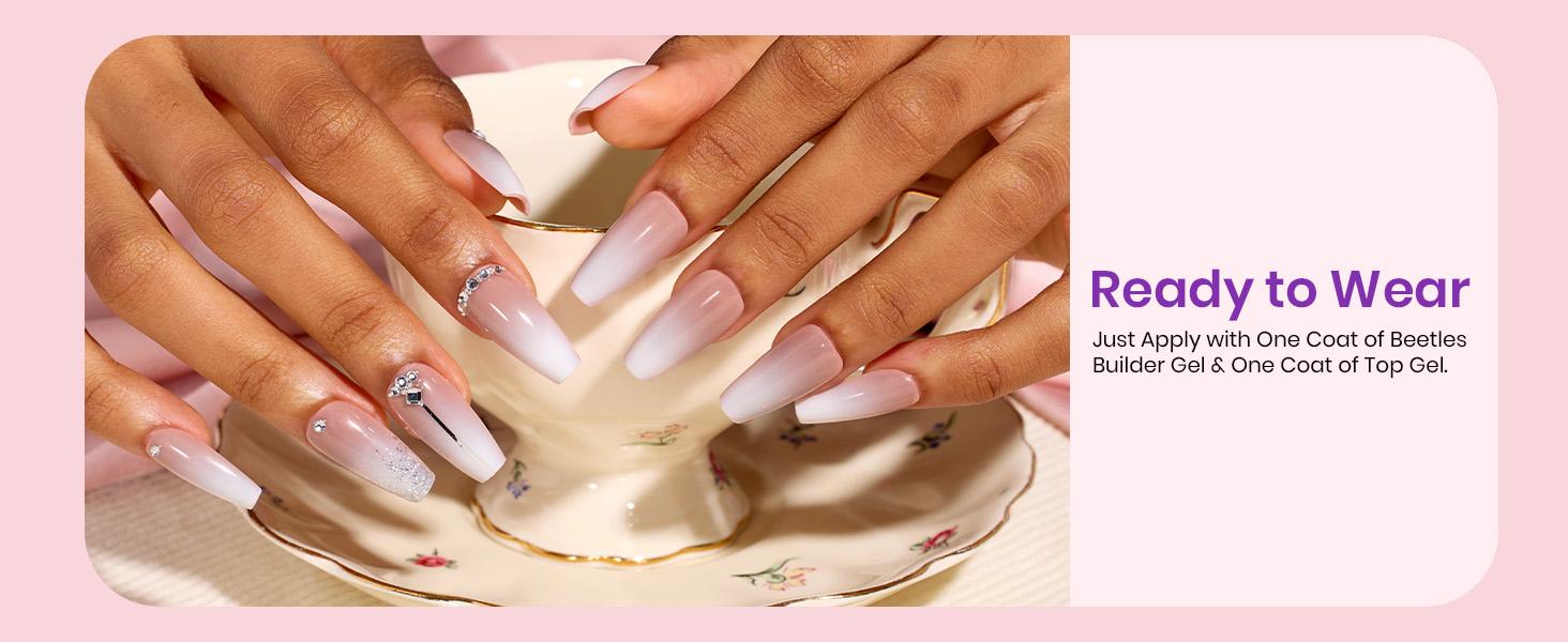 Beetles French Tip Press on Nails+Toenails：Almond/Coffin/Square/Squoval Pre-APplied Primer & Base Coat Glue for DIY Nail Gift for Women Easter'sGift