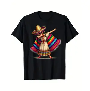 Funny Dabbing Mexican Poncho Sombrero Cinco De Mayo Girl T Shirt Mens Personality Design Black Tee