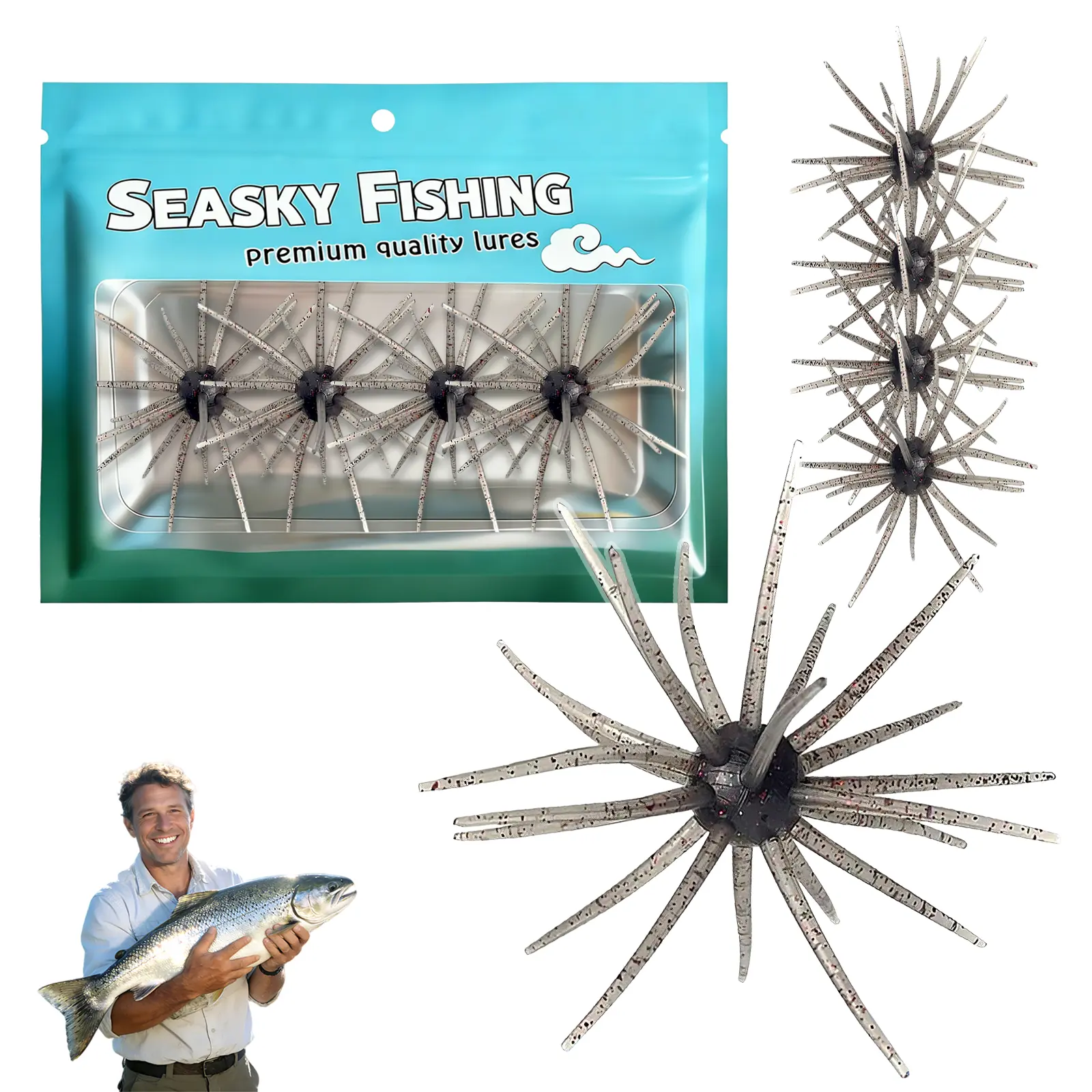 Japanese Style Finesse Baits, 4 Pieces Soft TPR Tentacle Lure with Sea Urchin Mimicry, Slow Sinking Bass Lure for Wacky, Neko & Drop Shot Rigs, Saltwater Fishing, Sea Urchin Fishing Lure, Tentacle Shape