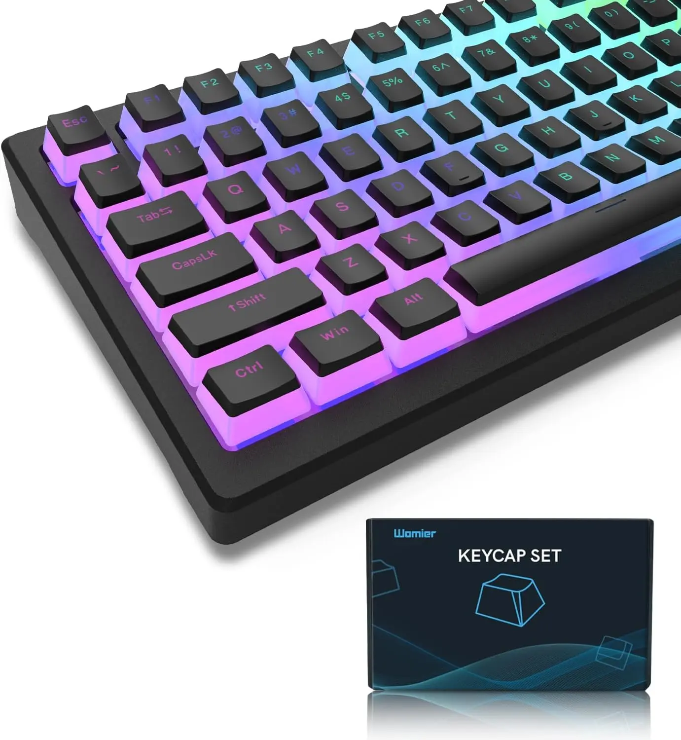 Womier Pudding Keycaps Set, 165 PBT Shine-Through Keys with Textured Finish & Thick Walls, OEM Profile Custom Keycaps for Mechanical Keyboards, Black, Decorative Keycaps Keyboards
