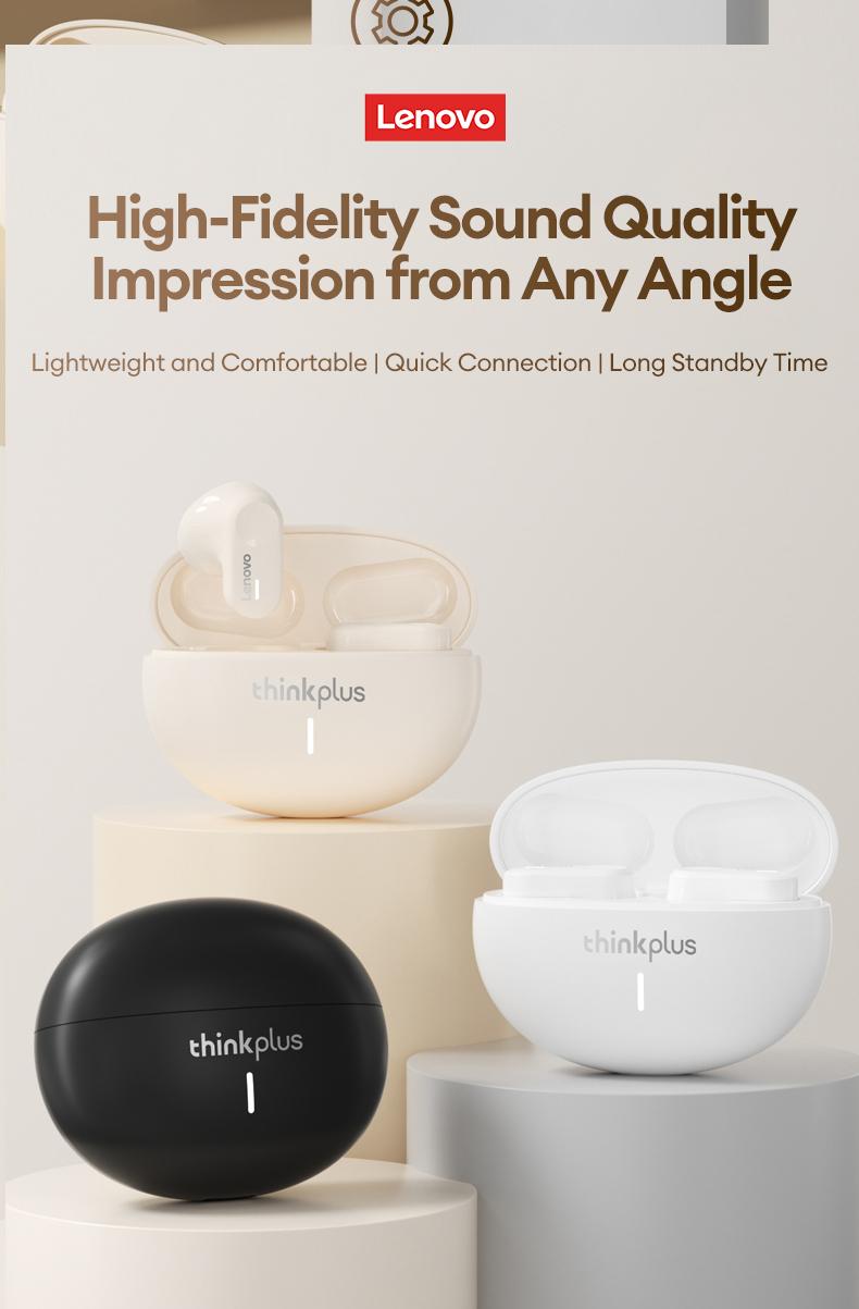 Lenovo LP19 In-Ear Wireless Earbuds with Bluetooth 5.1 for Faster, More Stable Connection, 360° Surround Sound, Hi-Fi Audio Quality, Smart Compatibility, Wireless Headphones for Music & Phone Calls