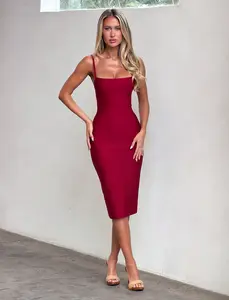 MIDORI MIDI BANDAGE DRESS - CHERRY