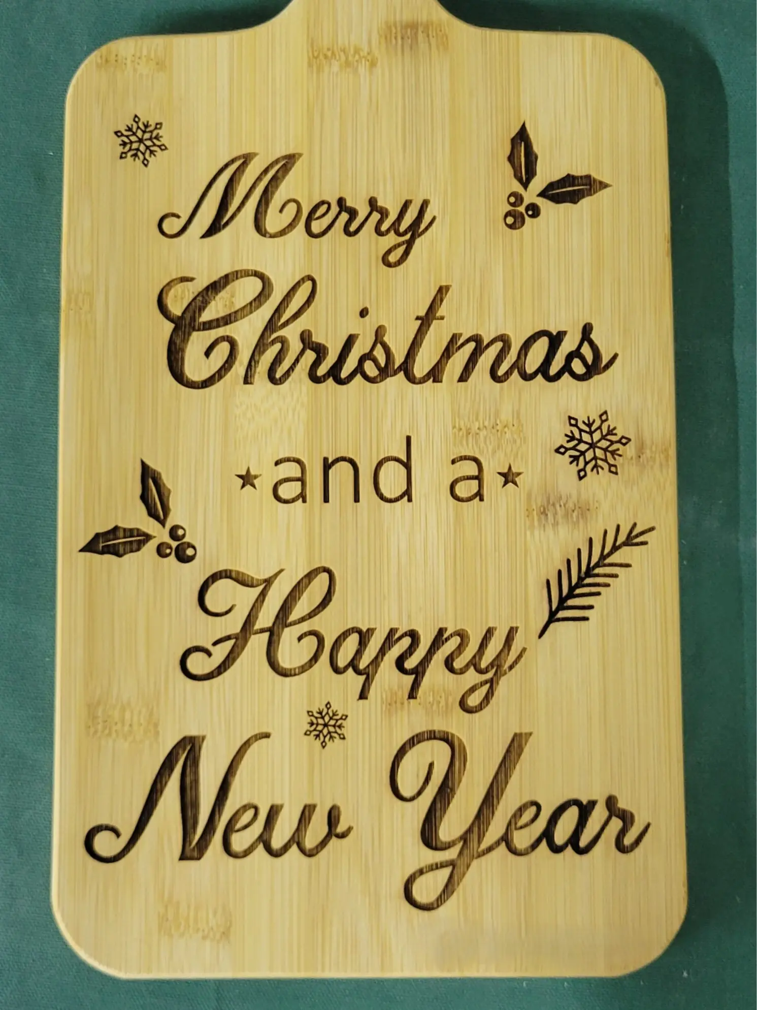 Laser Engraved Merry Christmas and Happy New Year Bamboo Chopping Board, Kitchen Cutting Board