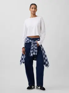 High Rise Barrel Jeans Color Dark Rinse