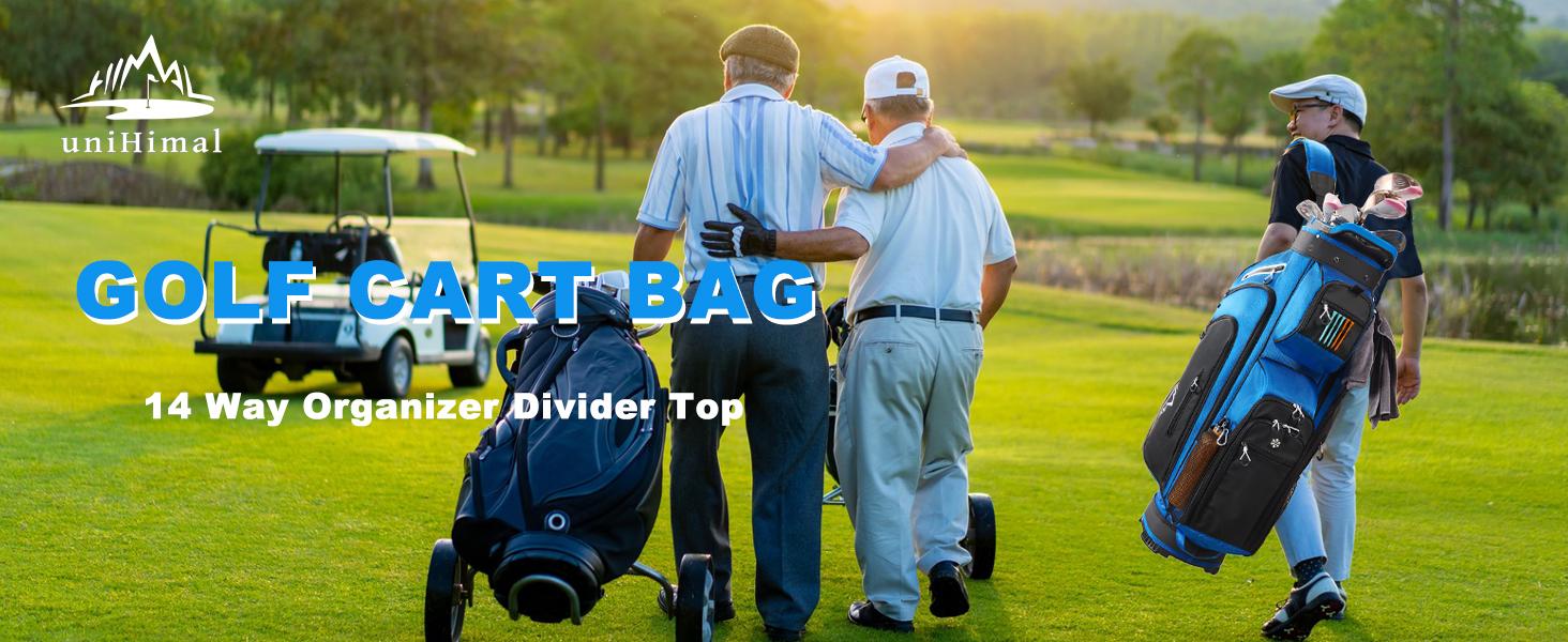 UNIHIMAL 14-Way Golf Cart Bag, Premium Full Length Golf Bag for Men with Magnetic Leather Pocket, Handles and Rain Cover