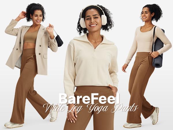 G4Free BareFeel Wide Leg High Waisted Side Pockets Dressy Pants Comfortable Soft Fabric Winter Basic Minimalist Outdoorfun - Baggy Trouser Wideleg