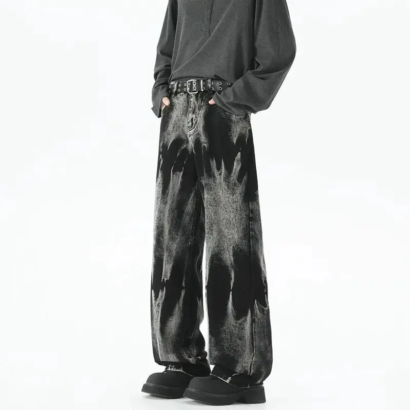 Men's Denim Cotton Oversized Loose-Fitting All Over Print High-Street Hip Hop Wide-Leg Casual Jeans Pants, Available in XXL Size