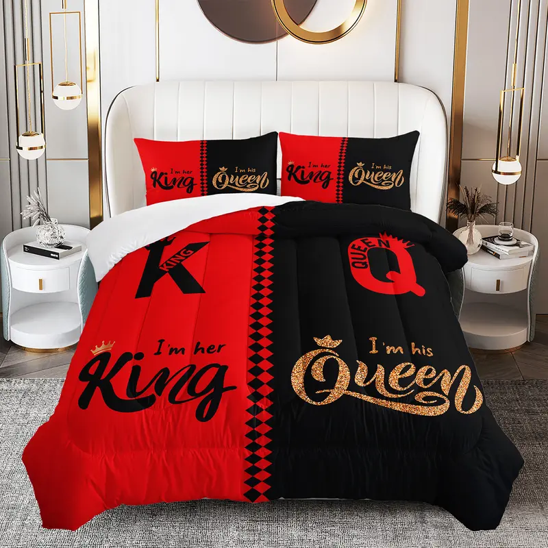 3pcs King Queen Comforter Set, Couple Duvet Set for Girls and Adults Bedroom or Guest Room Decor, Reversible Soft All Seasons Comforter Machine Washable Microfiber Quilt with 2 Pillowcases , Gifts for the Family