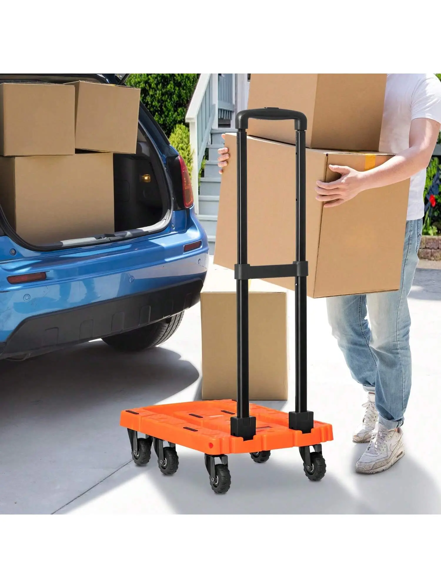 Stop Heavy Lifting! 6-Wheel Folding Dolly Cart for Moving, Warehouse & Luggage | Holds 441lbs, Portable Hand Truck Collapsible Foldable Wagon