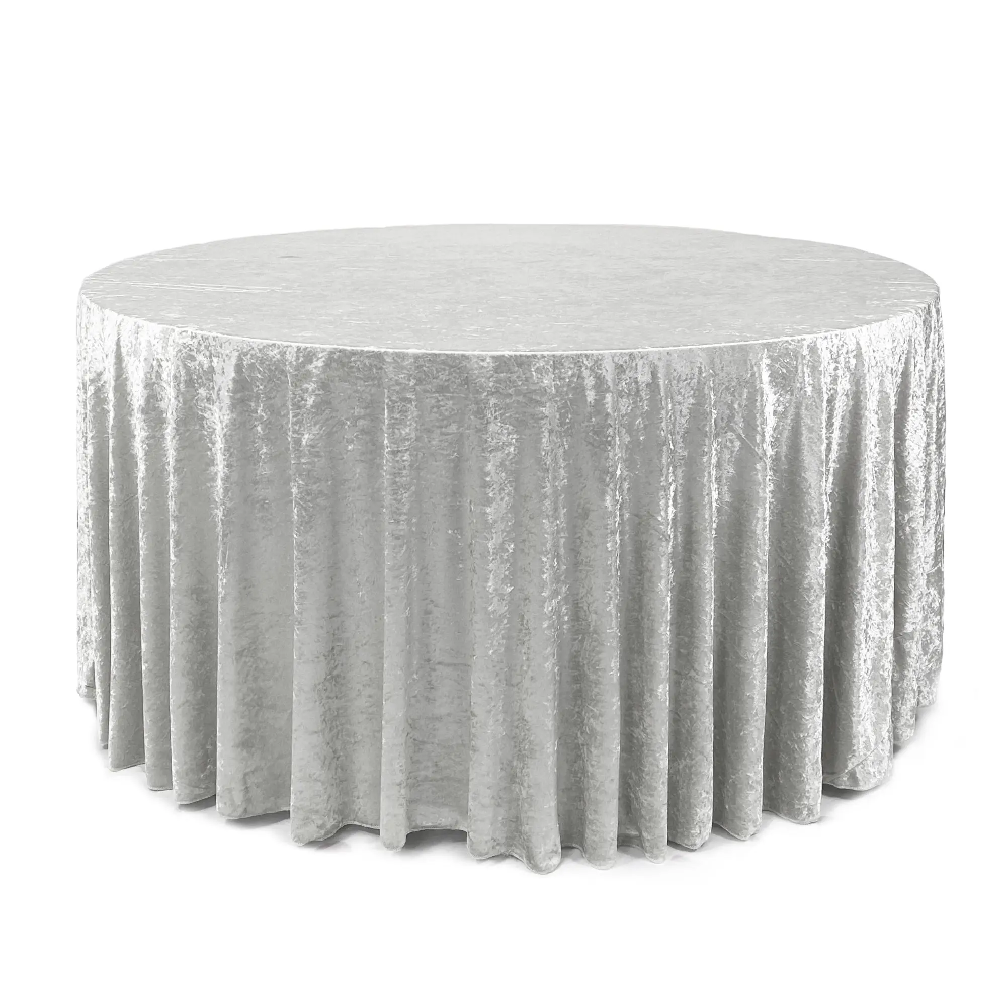 120 Inch Round Crushed Velvet Tablecloth White