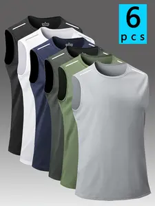 Men’s 6-Pack Quick-Dry Sleeveless T-Shirt Tank Tops, Casual Crew Neck Tank Tops, Available in Multiple Colors, Ideal for Summer Fitness, Sports, and Running