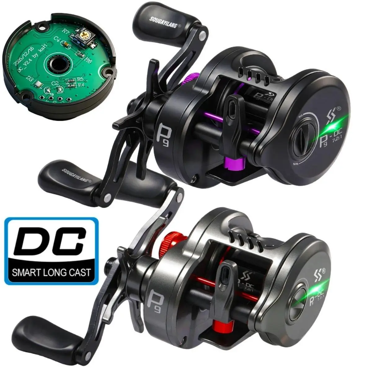 Sougayilang Round Baitcasting Fishing Reel Ultralight 5+1BB  7.2:1 Gear Ratio B DC Baitcaster Reel Smooth and Sensitive Trolling Fishing Reel for Freshwater Saltwater Fishing