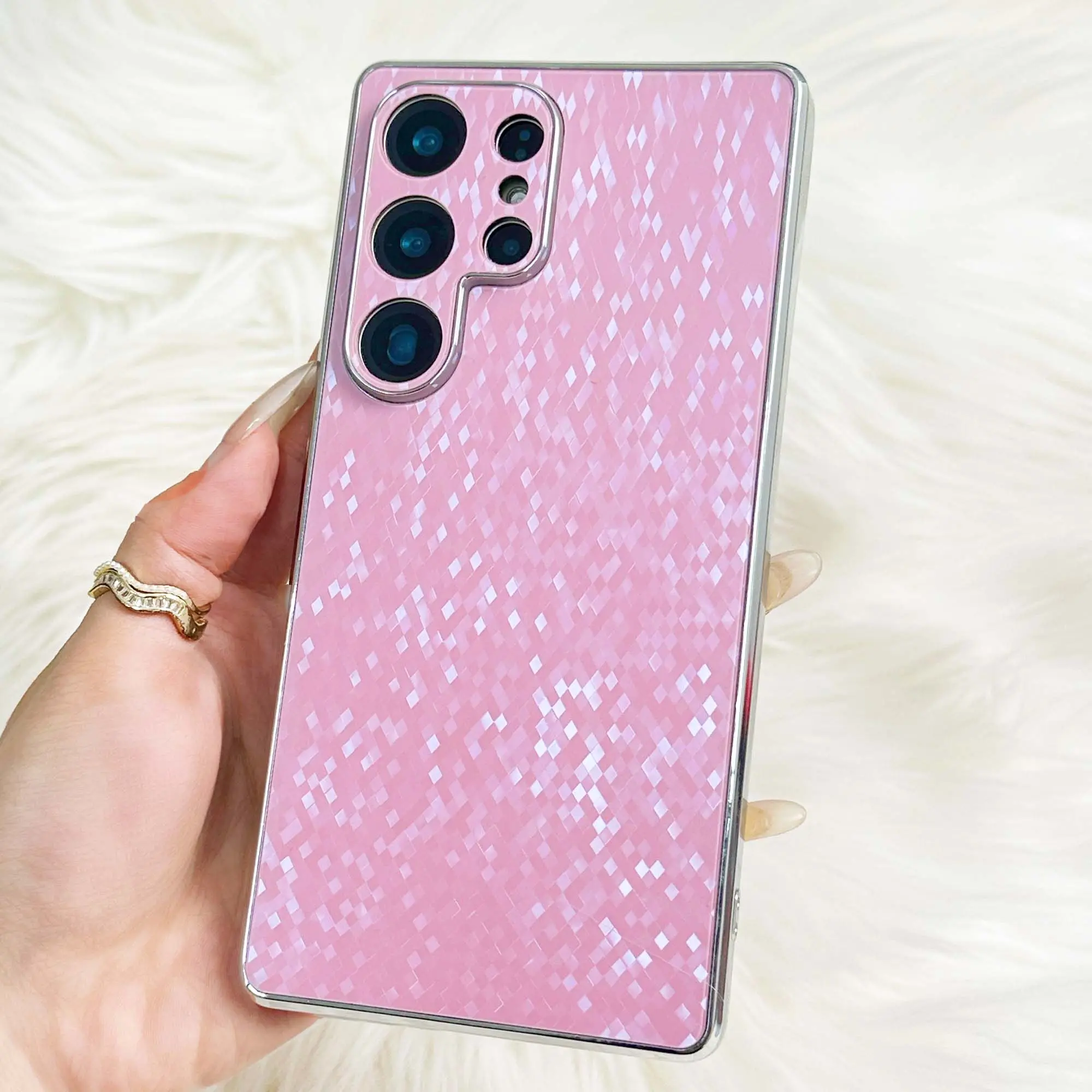 Electroplated Full Glitter Diamond Rhombus Sparkle Phone Case - Shockproof Bumper Polycarbonate Protection Accessory for Samsung Galaxy S26 Ultra, S25, S24, S23 Ultra Plus (Customized Fit)
