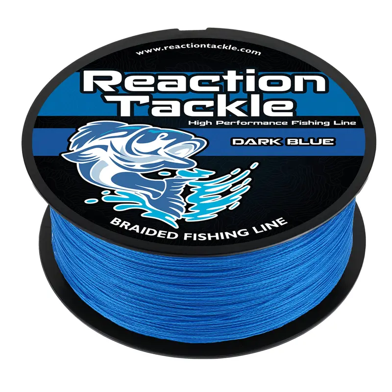 Dark Blue Braided Fishing Line - Reaction Tackle X4 Strand UHMWPE Braid, Zero Stretch, High Sensitivity, Abrasion Resistant, 6-100lb, 150-3000yd Spools - Saltwater & Freshwater Bass, Catfish, Walleye