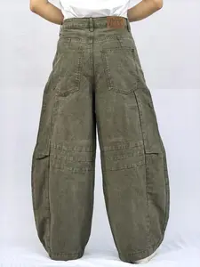Lux Lee Baggy Wide-Leg Cargo Pants in Olive Green - High Waist Loose Fit Women's Jeans, for a Slimming Look, Casual Outfits, Streetwear, and Versatile Wear