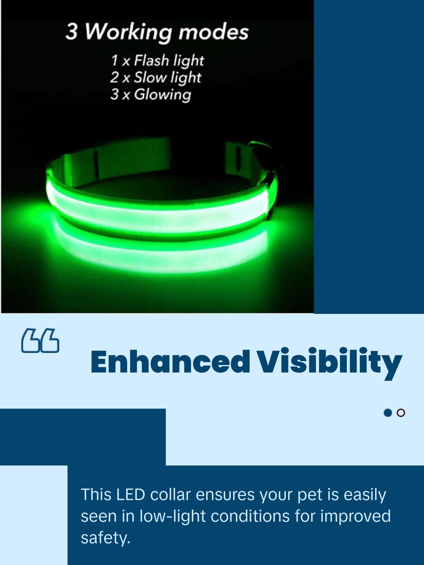 LED Adjustable Dog Collar Blinking Flashing Light Up Glow Pets Safety Waterproof