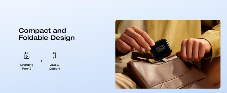 EF ECOFLOW 45W USB C Charger with Retractable Cable, 3-in-1 GaN Phone Charger with Type C Cable, 2-Port Fast Charger Compatible with iPhone 16 Pro Max, iPad Pro/Air, Galaxy S25, Steam Deck (White)