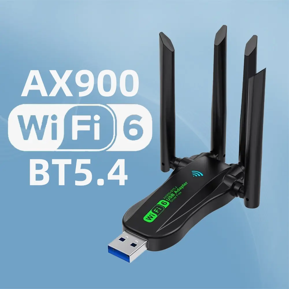 AX900 WiFi 6 (802.11ax) USB Adapter with Bluetooth 5.4, 2.4G&5.8G Dual Frequency, 900Mbps High-Speed Transmission, 4 Internal 3dBi Antennas, Plug-and-Play, WPA3 Encryption, Compatible with Windows 10/11 Desktop PCs & Laptops