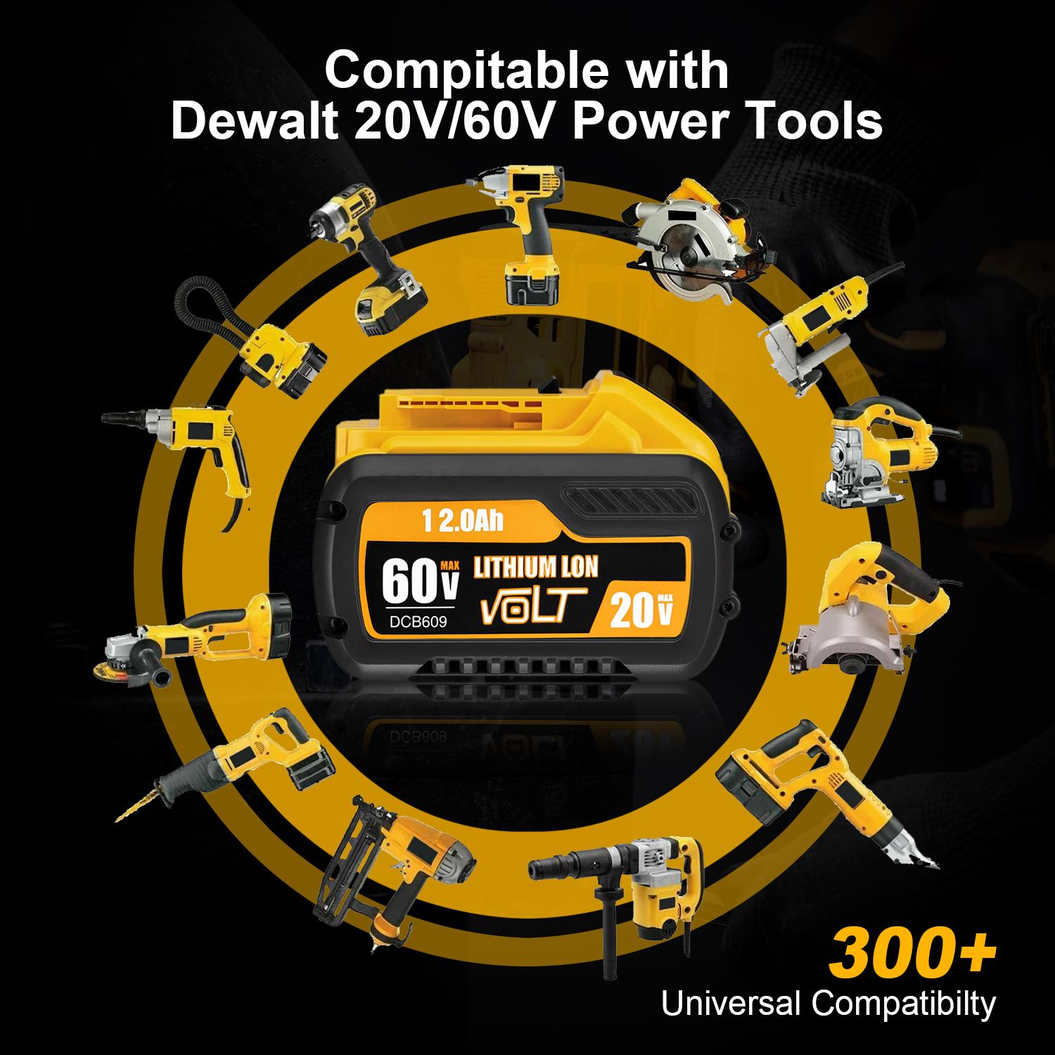 High Capacity 12Ah Replacement for Dewalt 20V 60V Max Battery 1/2/4 Pack, Compatible with DCB606 DCB609 DCB612, Compatible with DeWalt 20V 60V Cordless Power Tools