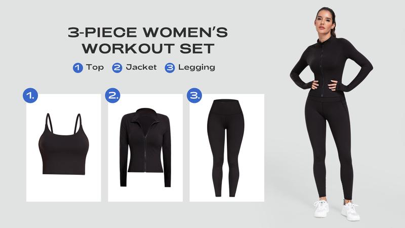 【LOCAL FAST SHIPPING】NORMOV 2/3 Piece Workout Set - Longline Sports Bra + Side Pockets Leggings + Jacket with Thumbholes – Women’s Yoga Outfit Activewear for Gym Running Training Summer Sportswear