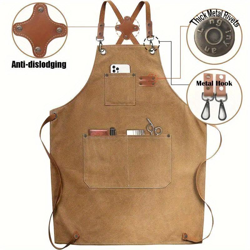 【FaddishDeal】Multi-pocket canvas work apron, tool front with adjustable cross back strap, practicaltool for gardening.