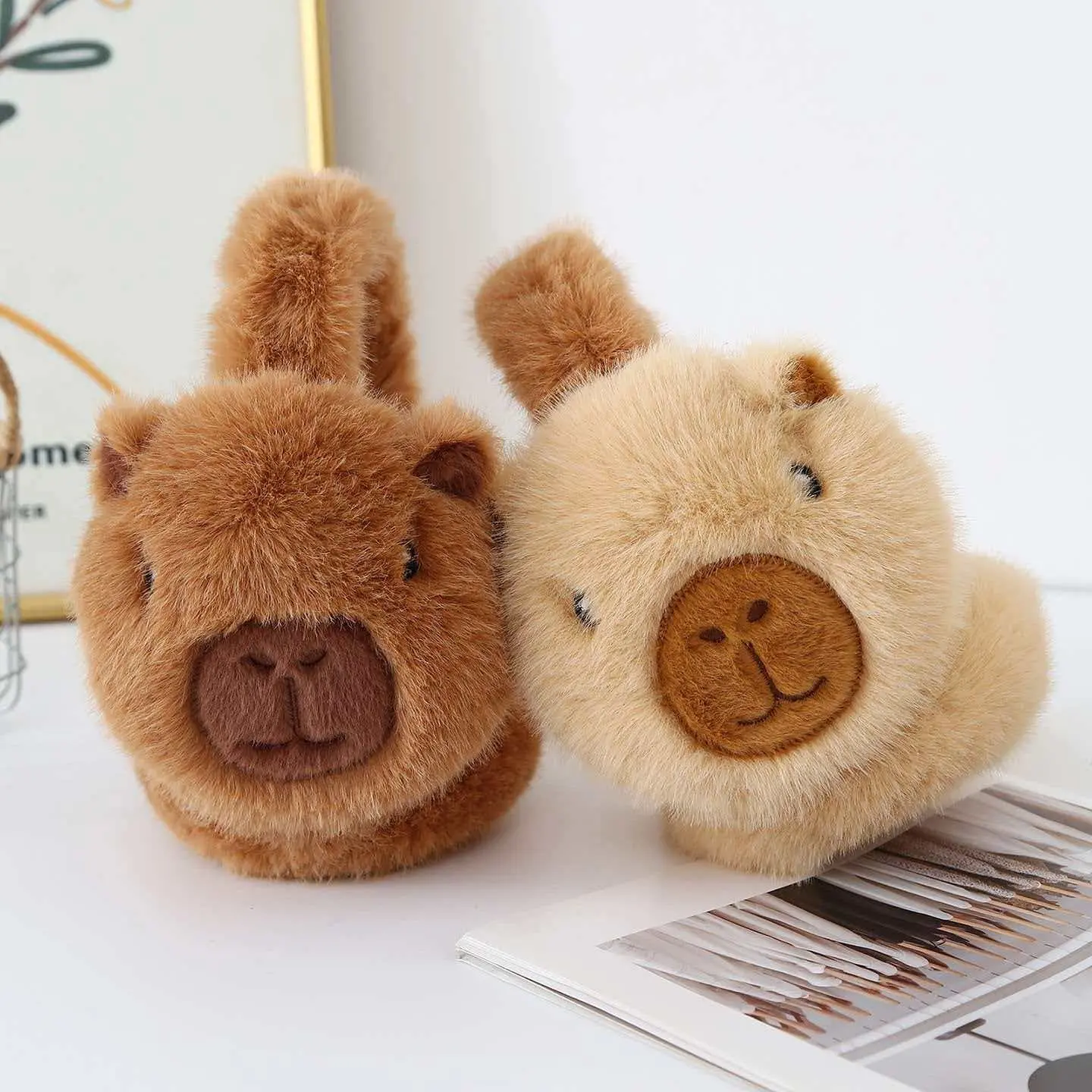 2 Piece Plush Ear Warmers Ear Snood Winter Cartoon Foldable Cute Water Vole Mouse Anti-Freeze Ear Muffs Fleece Lined Cold Weather Ear Covers