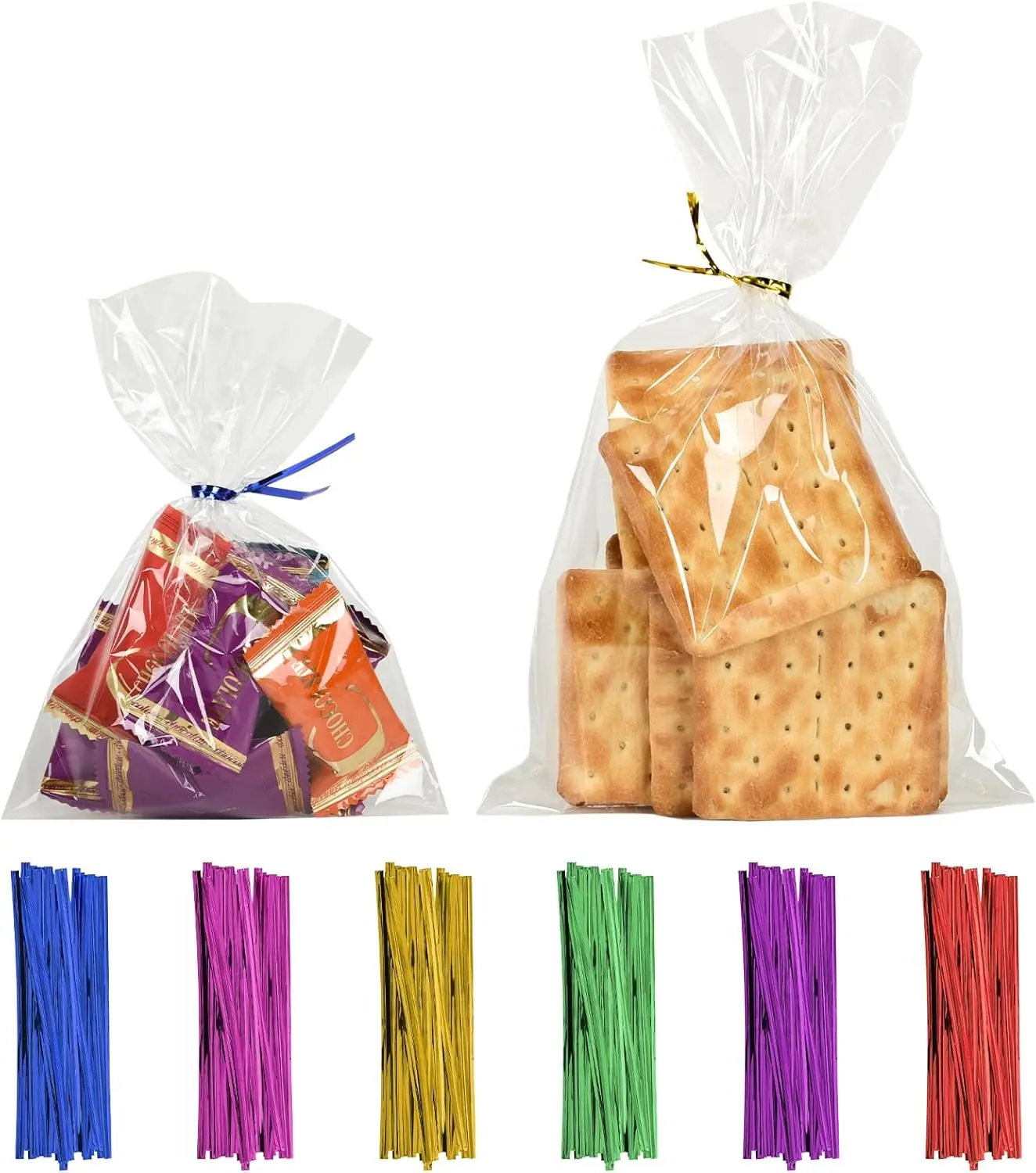 200-Pack Clear Cellophane Bags for Cookies, Candies, Snacks & Party Favors with Self-Tie Closure for  Packaging and  (clear, 5x7 Inches)