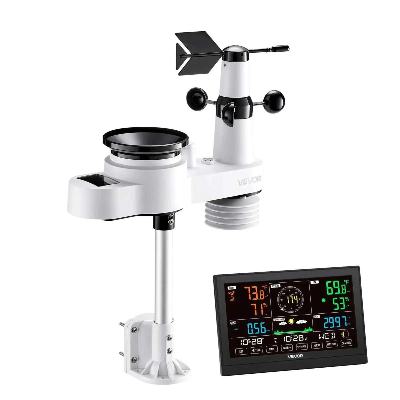 【Summerfinds】VEVOR 5-in-1 Wireless Weather Station with 7.5 in DisplayIndoor Outdoor Thermometer SensorSolar Powered Thermometer, Temperature-Sensing Indoor-Outdoor Thermometers, Energy-Saving Indoor-Outdoor Thermometers