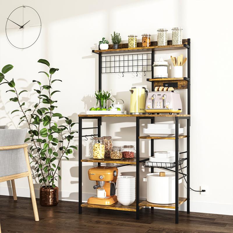 Multifunctional Kitchen Shelf Kitchen Bakers Rack with Storage, 5-Tier Microwave Oven Stand Shelf , Freestanding Utility Kitchen Storage Rack Organiser