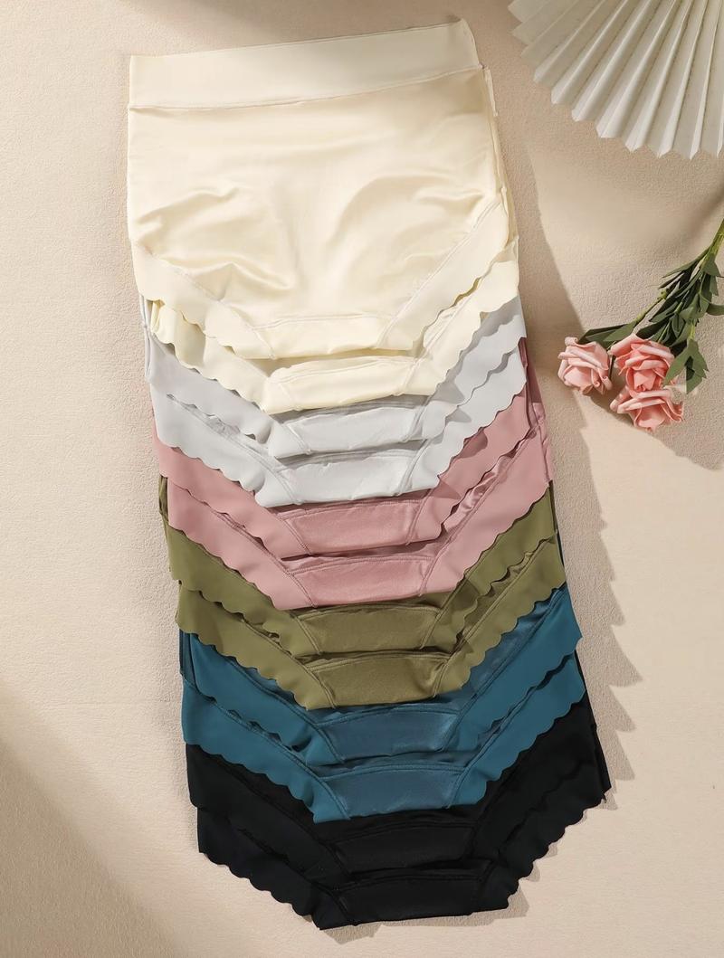 Women's Seamless Mid-Waist Underwear Invisible Comfort Breathable Underpants for Ladies 6Pcs Soft Elastic Mid-Waist Waistband Basic Cotton Panties