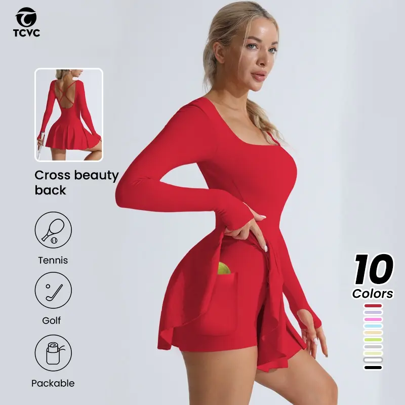 TCVC Womens Active Dress Crossback Design With Shorts Tennis Dress Round NeckOutdoor Sports Yoga Fabric Tight TCVC Womens Active Dress Crossback Design With Shorts Tennis Dress Round NeckOutdoor Sports Yoga Fabric Tight