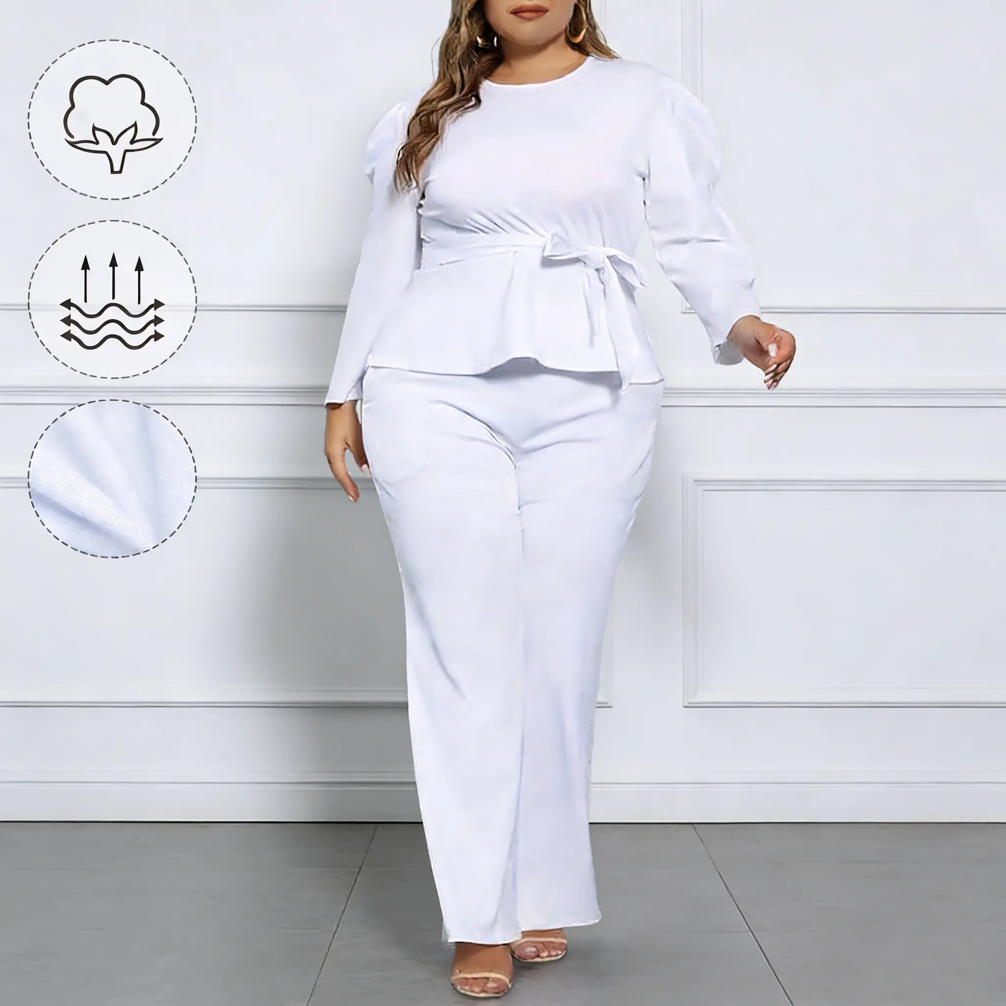 Kafiloe Plus Size Women's Business Suit with Belt 2pcs Outfits Blazer Top & Long Pants Sets Casual Elegant Office Wear Chic Ensemble Stylish Suit Durable Material Easy Care Matching Outfit for Career Wardrobe