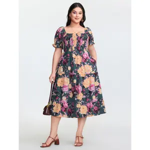 BLOOMCHIC Floral Print Shirred Bodice Midi Dress 2026 Summer Vibes Swimweek