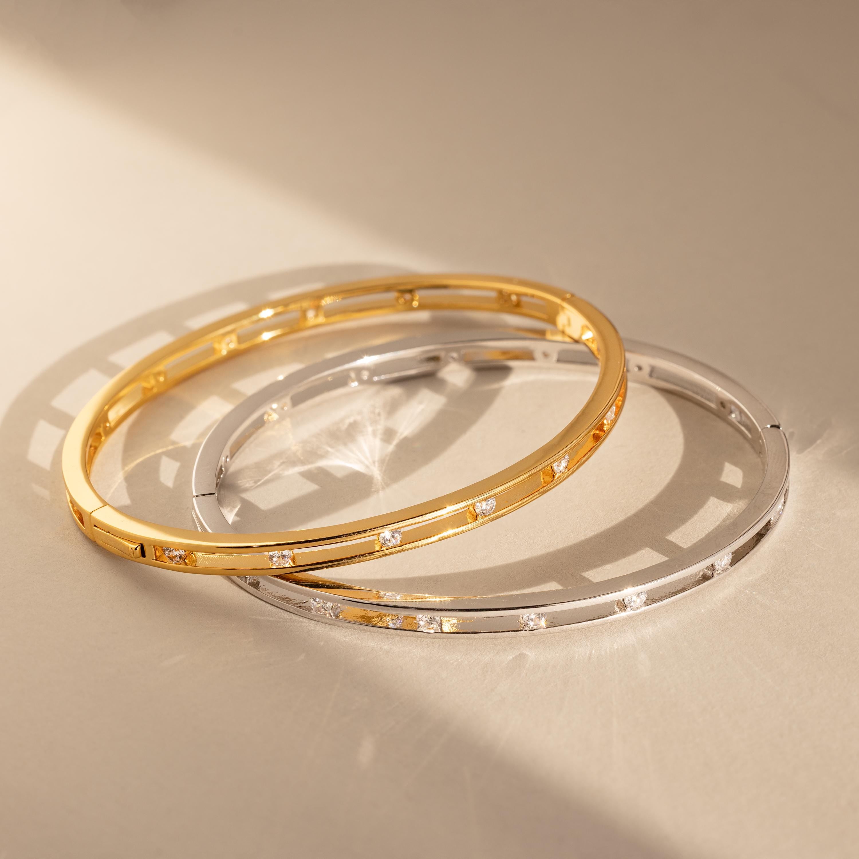 Lace Diamond Bangle by Caitlyn Minimalist - Dainty Diamond Station Bracelet in Gold & Silver - Elegant Wedding Jewelry - Anniversary Gift for Her