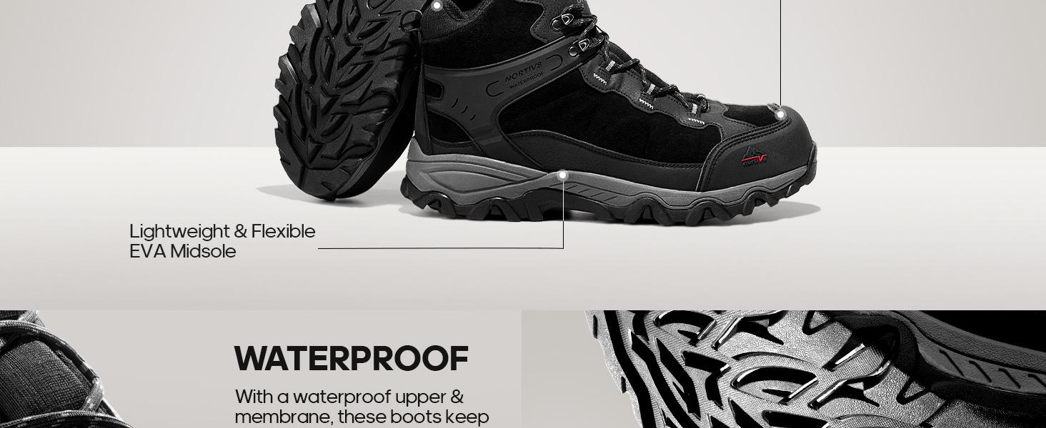 NORTIV8 Men's Waterproof Hiking Boots with Multi-Directional Traction