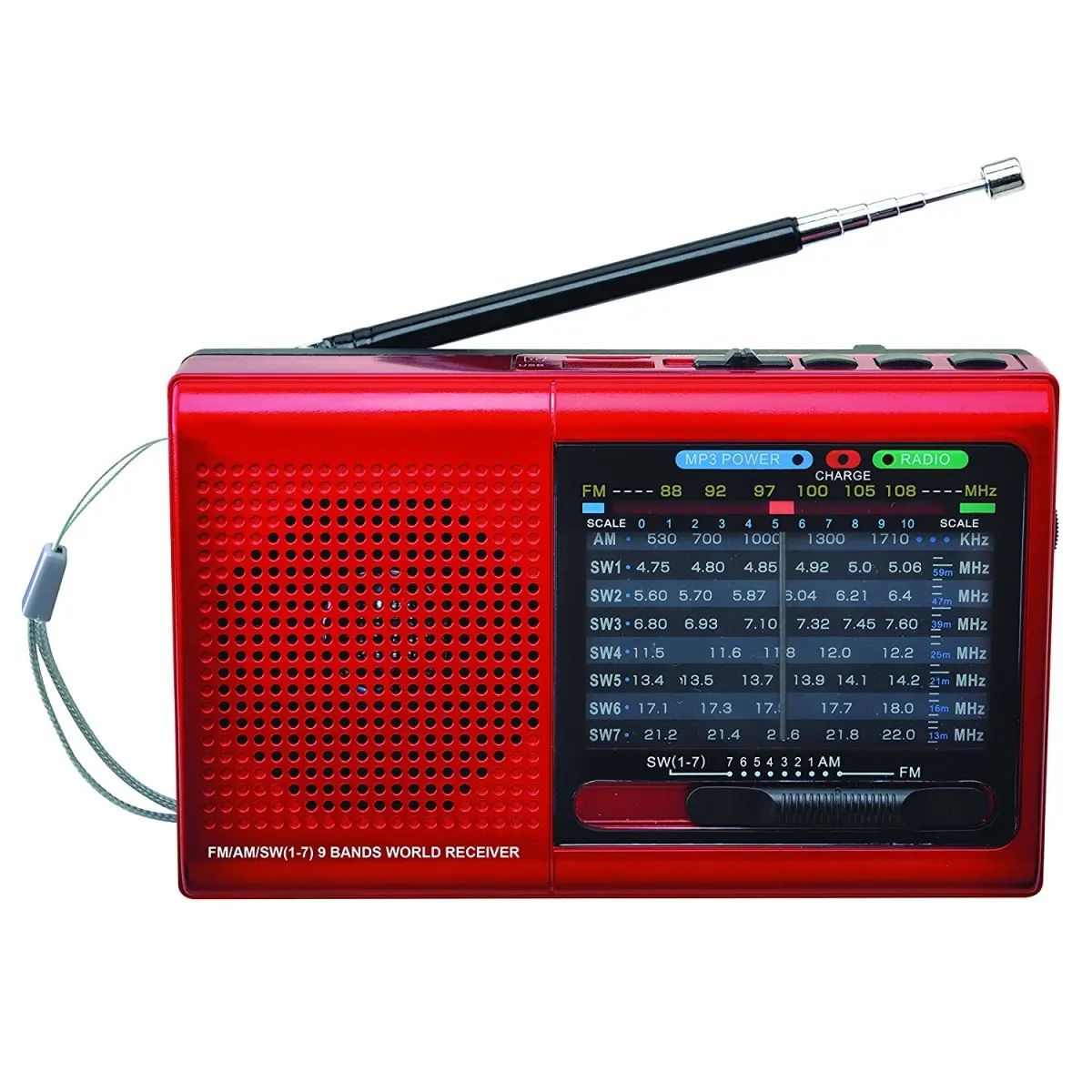 Multifunctional Portable Radio - 9 Band AM/FM/SW1-7 Handheld Radio, Built-in Battery Powered Device with Bluetooth, MicroSD Card Compatibility, USB Support, Audio Playback Capability, 9 Band Radio, Batteries Built-In