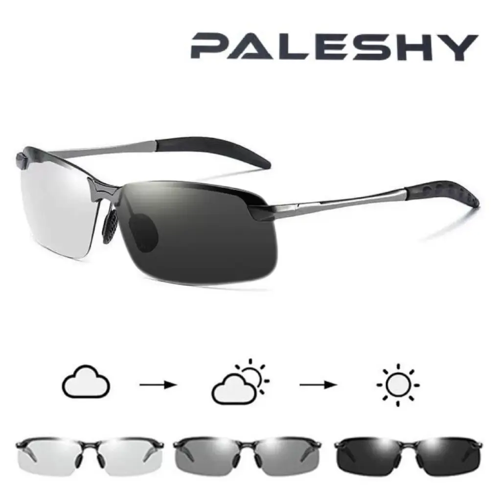Paleshy Photochromic HD Polarized Sunglasses - UV400 Protection, Retro Oversized Classic Rectangular Design, Unisex Outdoor Activity Accessory, Summer Gift Idea, Hd Polarized Lenses, Metal, Semi Rimless, Anti Fog Uv Protection Men's Sunglasses, Adjustable