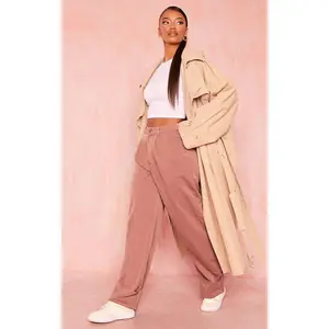 Woven Oversized Turn Up Hem Straight Leg Trousers
