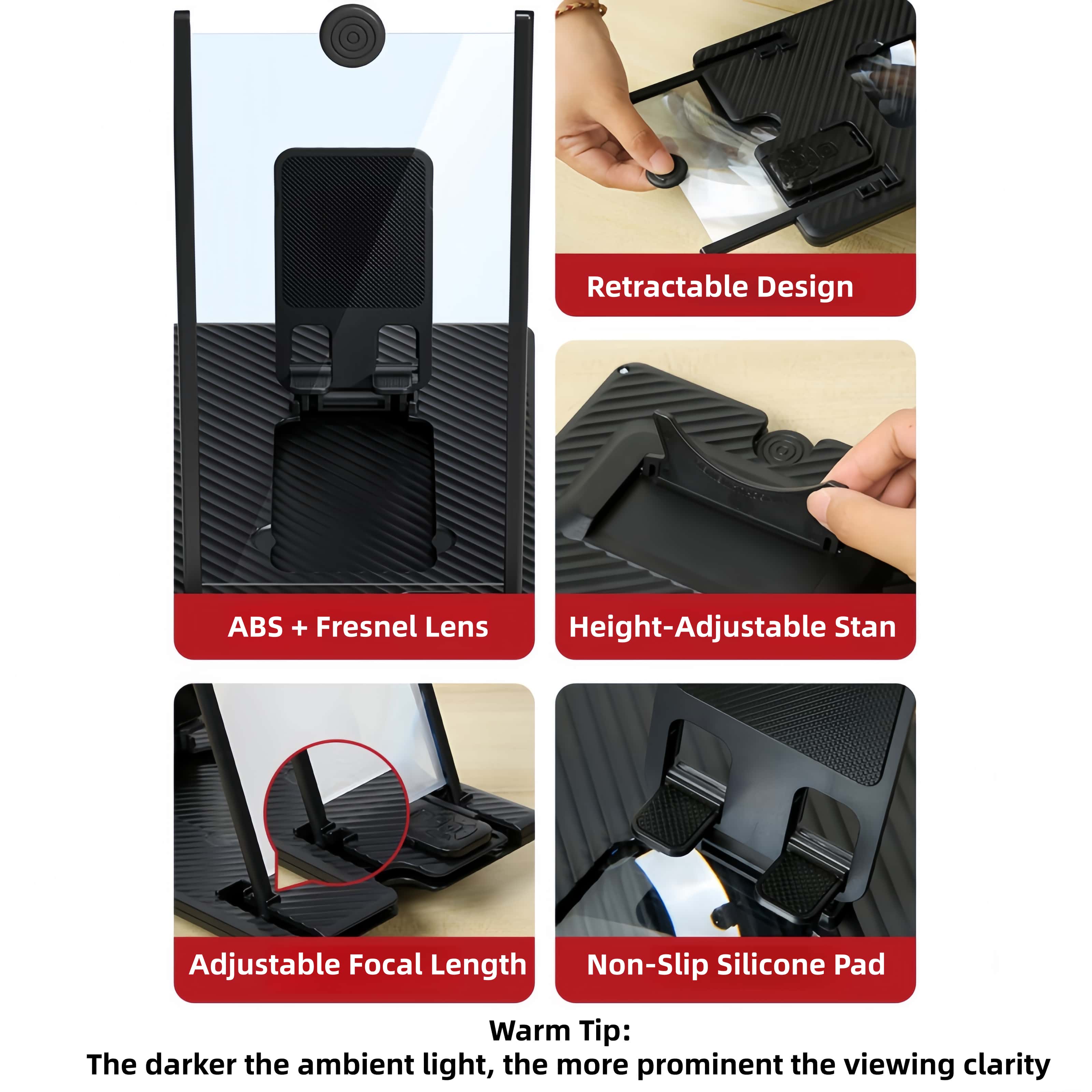 New 12"Bluetooth Mobile Phone Magnifier - Ultra-HD Screen Amplifier, Remote Control for Short Videos, Comfortable for TV & Movie Viewing, Vertical Screen Compatible with Landscape & Short Video Modes, Eye Protection, Full-Screen Phone Magnification-MM