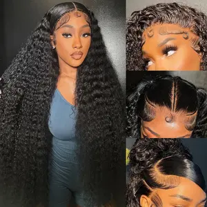 34 inch 36 inch 13x6 Lace Front Wigs Human Hair Deep Wave 13x6  Lace Frontal Wigs Human Hair Pre Plucked 180 Density Wine Red Colored 99J Curly human hair Wig with Baby Hair 26 inch Glueless Wig 280 Density