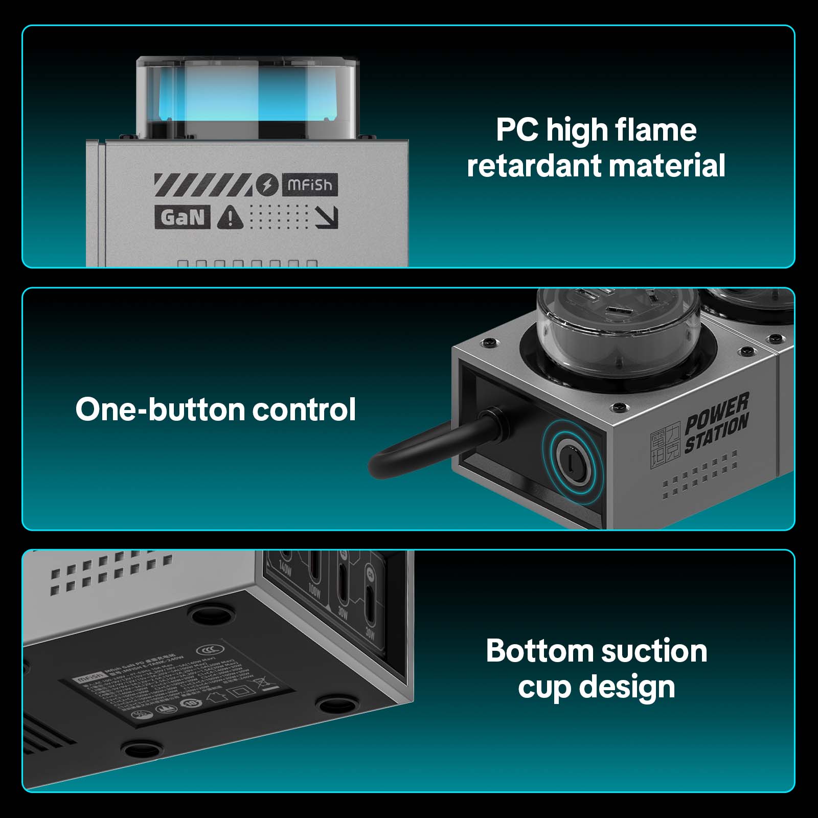 mfish E-Tank 240W GaN Power Station Desktop Charging Station, Powerful flash charging with RGB colorful lights, Seven ports universal charger dealsforyoudays