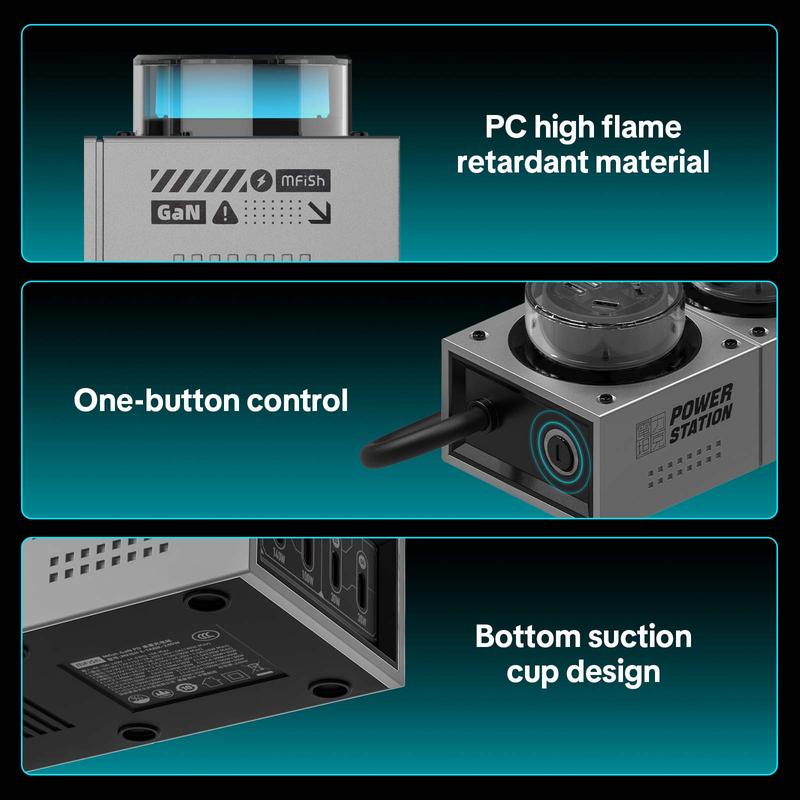 mfish E-Tank 240W GaN Power Station Desktop Charging Station, Powerful flash charging with RGB colorful lights, Seven ports universal charger dealsforyoudays