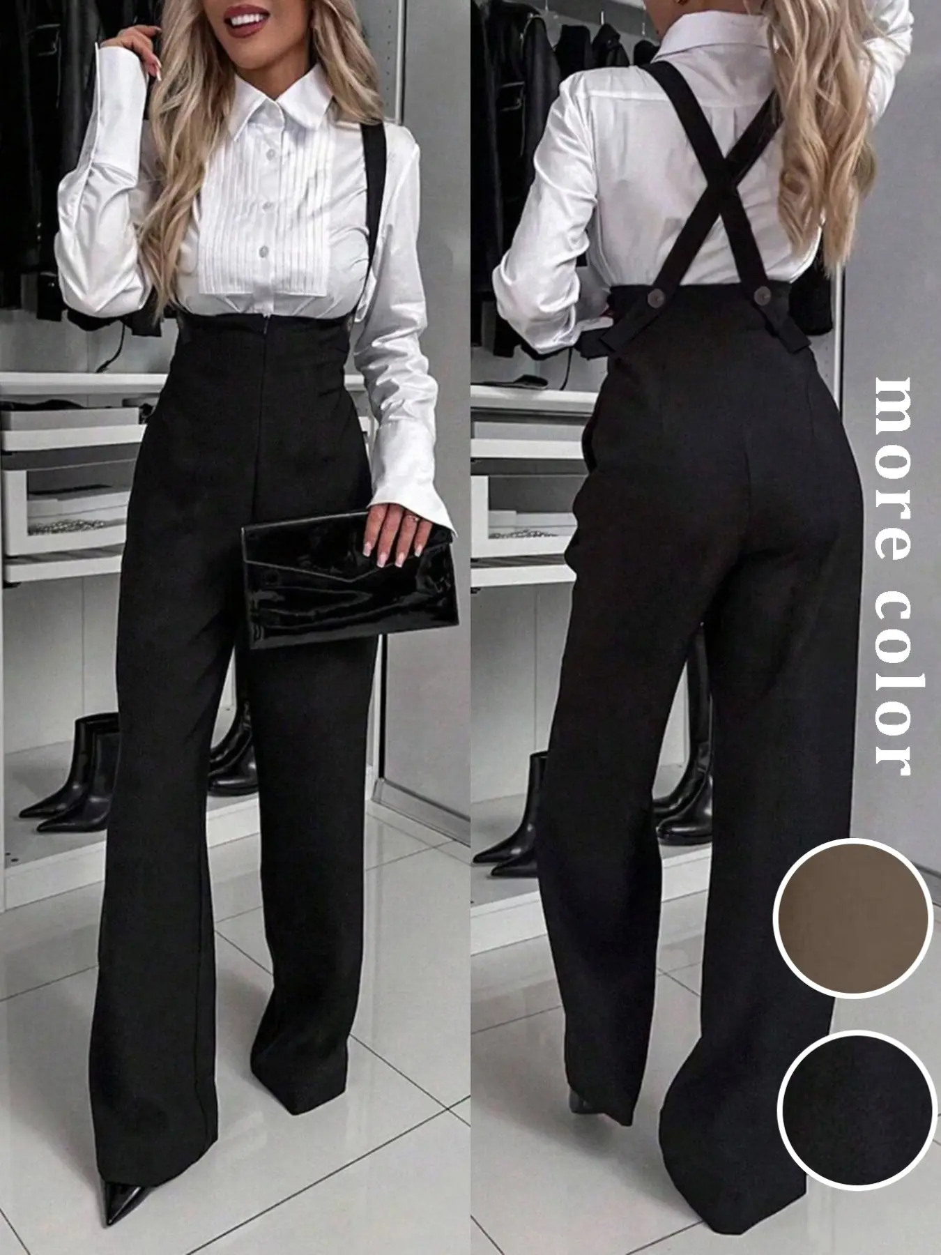 Women's Fall New Elegant Flattering Silhouette Solid Color Cross Back Belted Pants, Simple Basic Minimalist Fashion Casual Everyday Daily Wear Wide Leg Trousers Womenswear Bottom Casual Fashion Bottoms