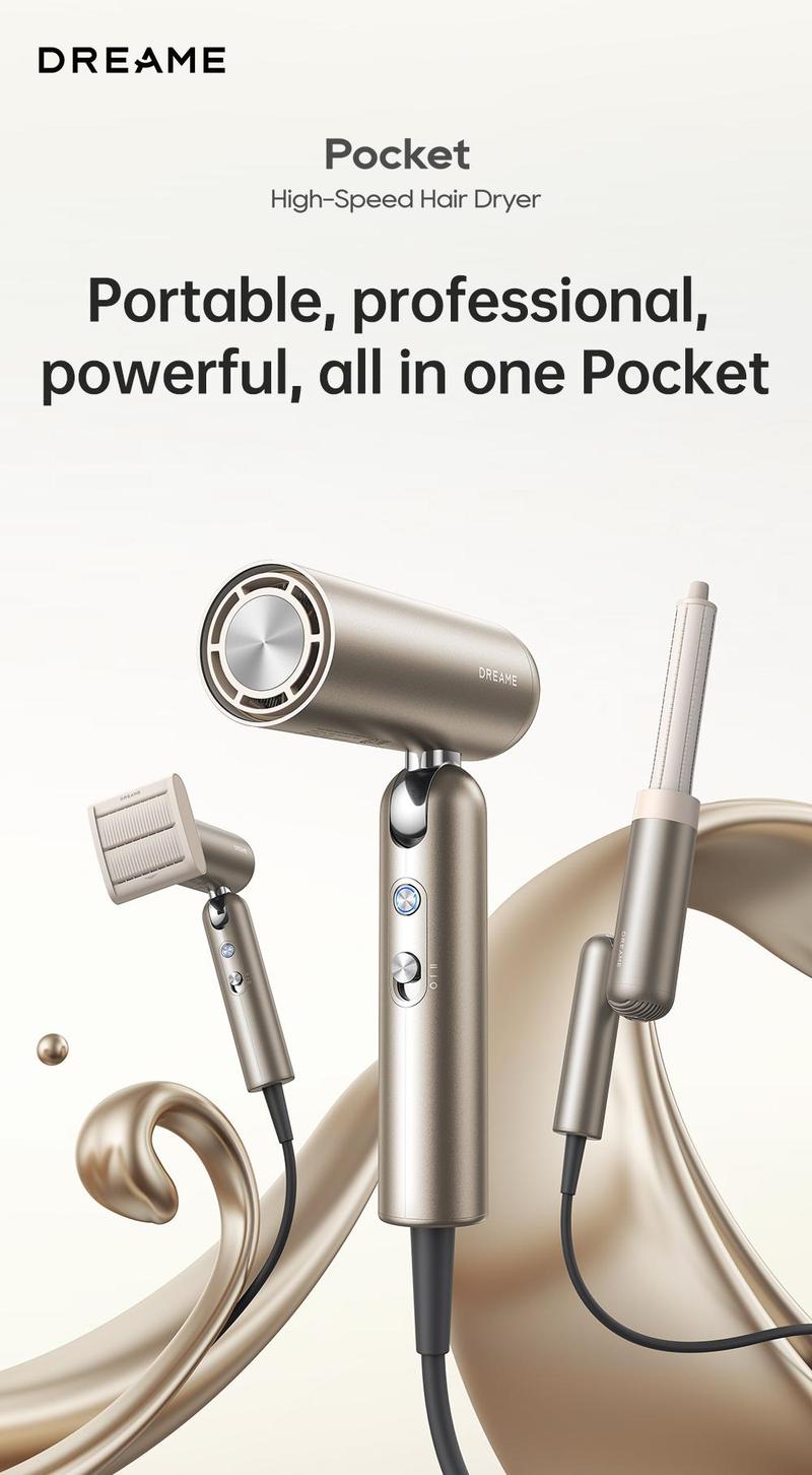 DREAME Pocket Styling High Speed Hair Dryer Folding Travel Quick Dry Home Curly Hair Negative Ion Hair Dryer Blowdryer Hairdryer Fast Drying DREAME Pocket Styling High Speed Hair Dryer Folding Travel Quick Dry Home Curly Hair Negative Ion Hair Dryer Blowdryer Hairdryer Fast Drying